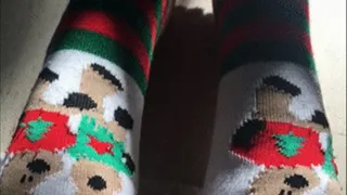 Toe wiggling in my Holiday toe socks