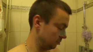 Alex sloppy brushing his teeth with nose fetish