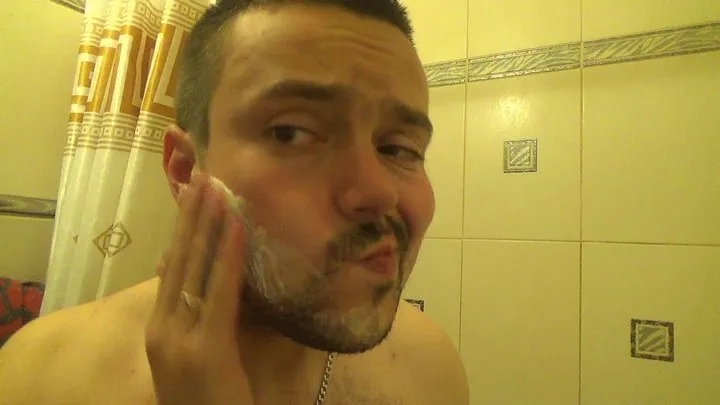 Alex shaving his big beard and very hairy armpits