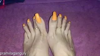 Orange Long Toenails Feet Tease