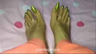 Sensual Feet in Light Green Paint