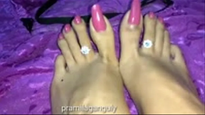 Pink Toenails with Cute Silver Toerings