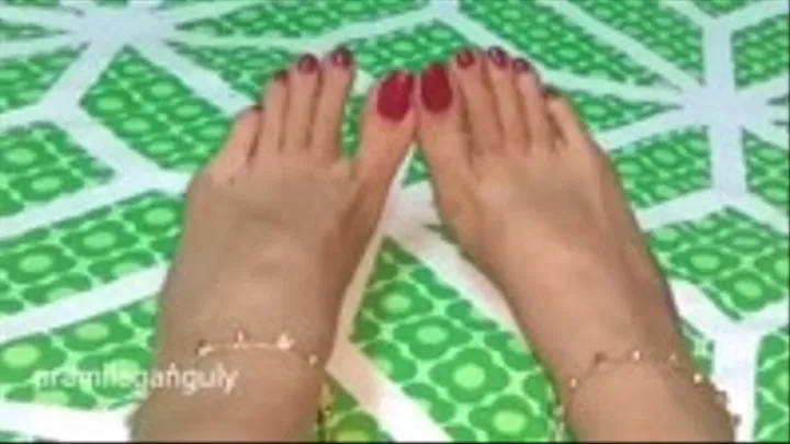 Beautiful Feet in Dark Red Nail Paint & Golden Anklets