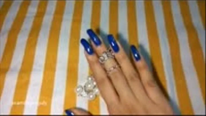 Blue Long Nails & Pearl Chain