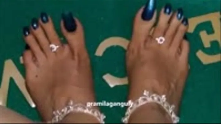 Beautiful Feet in Metallic Blue Nail color & Anklets