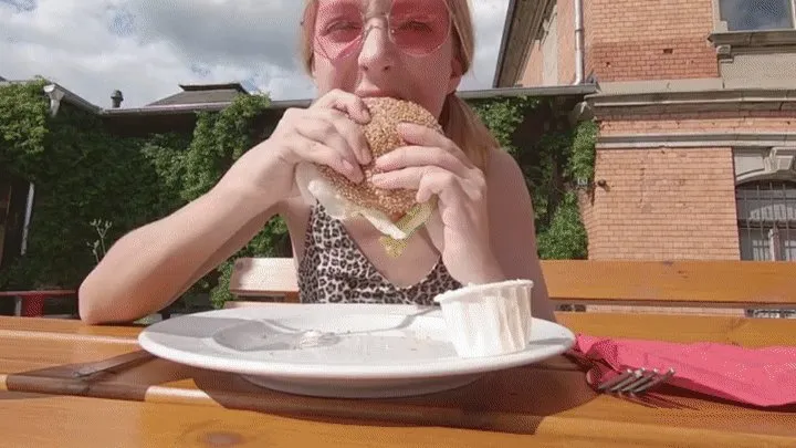 skinny teen eat big burger