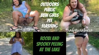 Roobi and Spooky BBW Out Doors Public Pissing at the Lake