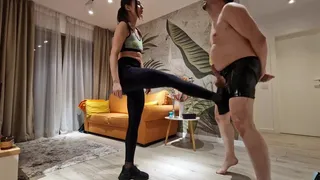 Mistress Antonia and Faith - EPIC BALLBUSTING after Gym and hardcore strapon