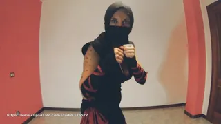 Barefoot Ninja Girl starring Janet POv fighting, face kicks and selfdefense