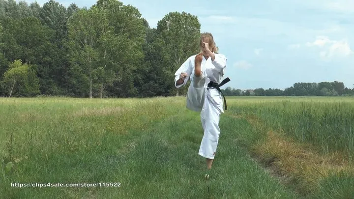 Chiara outdoor karate gi kicks & feet (POV)
