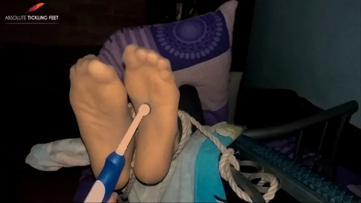 Tickling bondaged feet in nylons - gagged tickled