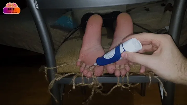 Mercilessly tickling toes and soles of my wife