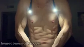 Veiny Muscles and Nipples Aglow (Solo Flexing, Ab Punching, Nipple Play)