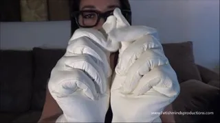 White leather glove jerk off POV
