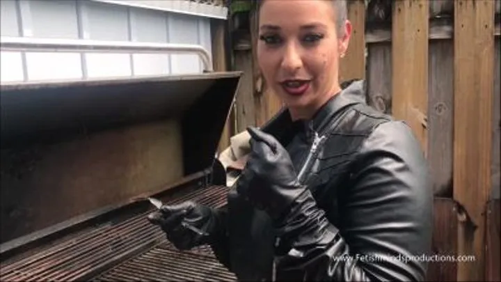 Leather BBQ jerkoff POV