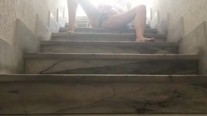 PEE SQUIRTS ON THE STAIRS