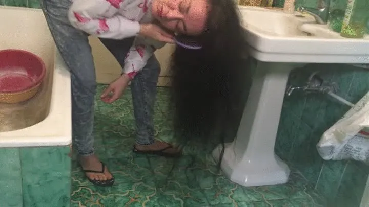 BRUSHING LONG BLACK HAIR