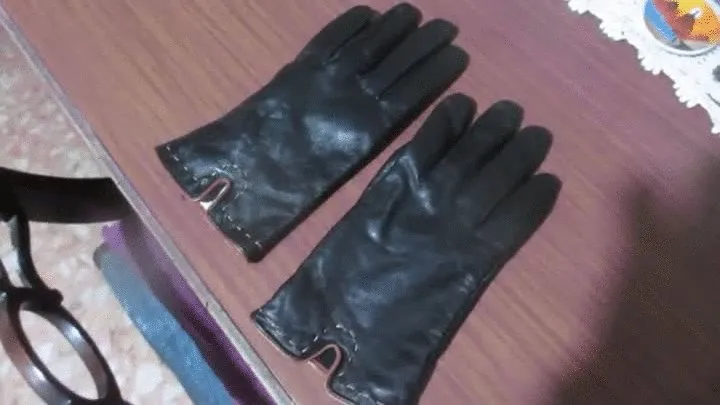 Black leather gloves