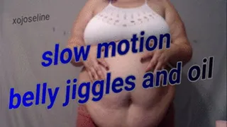 BBW belly jiggling and oiling slow motion