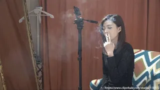Beautiful girl Yiran chain smoke two cigarettes