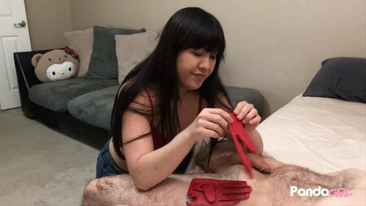 Red Leather Glove Job Asian Cutie