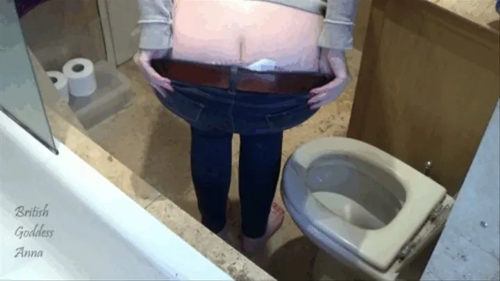 Toilet Plop Success, Then Struggling, Then Success Finally In Skinny Blue Jeans - Toilet Fetish