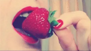 Lips Fetish Biting Into a Strawberry Lip Extreme Mouth Close Up Slow Motion