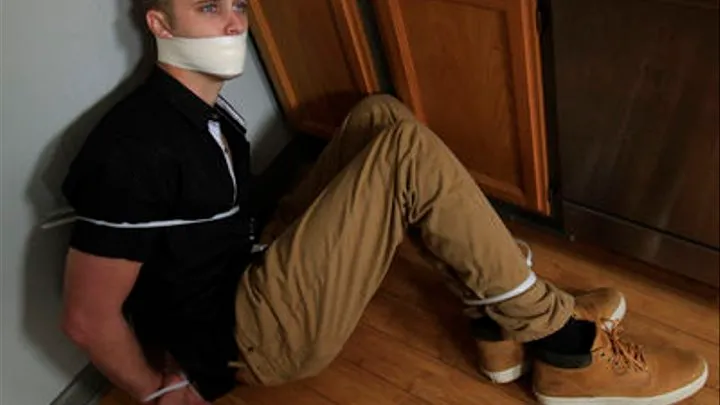 Bound with Zip Ties and Gagged With a Wraparound Tape Job, Novice Actor Dustin Daring Struggles Valiantly To Free Himself!