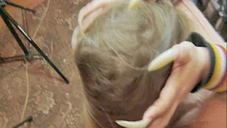 Head scratching both hands with the bare nails - clip 3