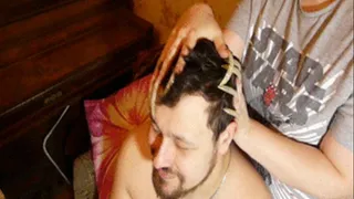 Head scratching both hands with the bare nails - clip 6  full version