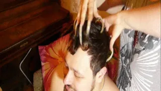 Head scratching both hands with the bare nails - clip 6  part 2
