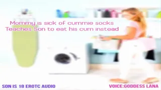 Step-Mommy is sick of cummies socks teaches step-son to eat his cum instead