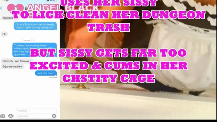 Sissy cums in its cage to being degraded as Mistress Scarlett Blacks trash recycling pig