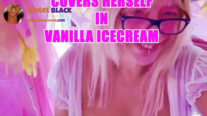 Sploshing vanilla ice cream over sissys tits