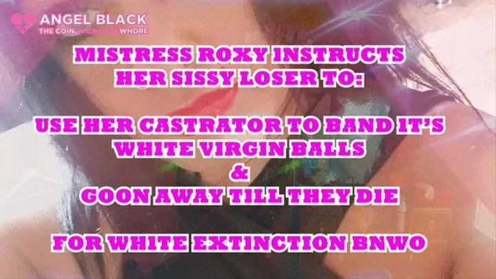 Sissy Loser castration band your white virgin balls for 1hr & goonto white extinction for Mistress Roxy