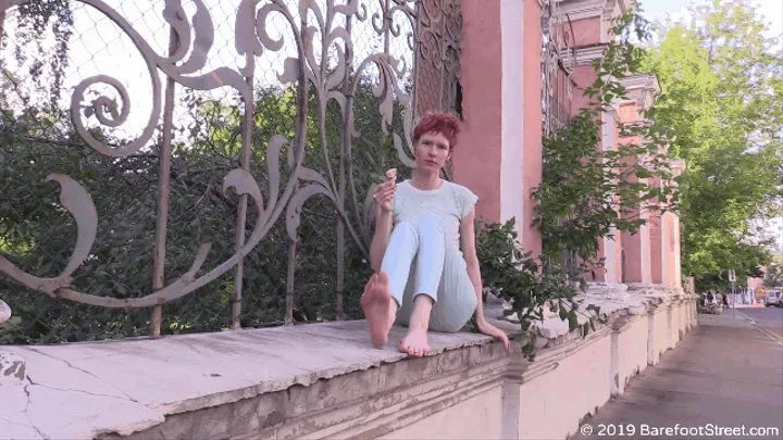 Barefoot day of a red-haired girl Katarina with big feet (Part 1 of 6)