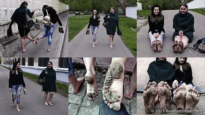 Natalia and Yulia walk barefoot in the dirty spring city (Full with 50% discount)