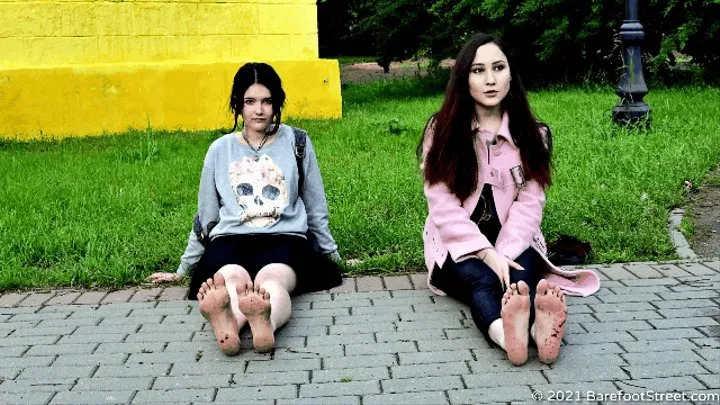 Teenage students Diana and Maria walk barefoot in the city after the rain (Part 2 of 6) #20210620