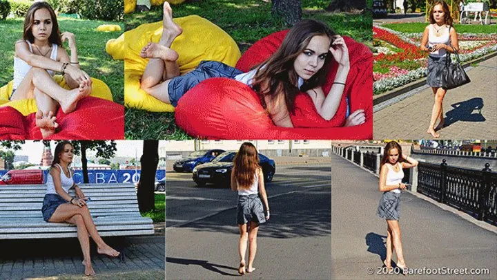 Beautiful petite girl Helena spends the day barefoot in the city (Full with 51% discount)