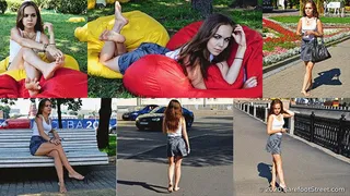 Beautiful petite girl Helena spends the day barefoot in the city (Full with 51% discount)