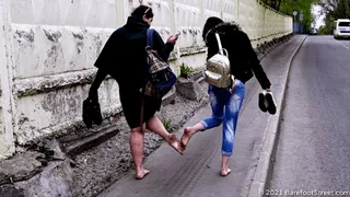 Natalia and Yulia walk barefoot in the dirty spring city (Part 1 of 6)