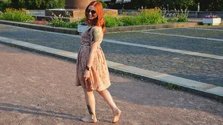 Tattooed redhead mature girl Elena spends summer evening barefoot in the city (Part 1 of 6)