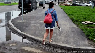 Arina walks barefoot for a long time in a dirty rainy city (Part 3 of 6)