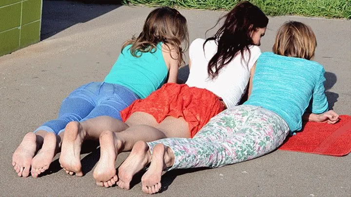 Three barefoot girls Adele, Catherine and Margarita on summer pavement (Part 4 of 5)