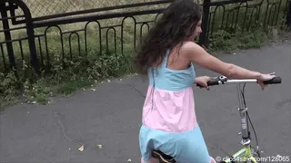 Mature bicyclist on an abandoned stadium (Part 4 of 6)