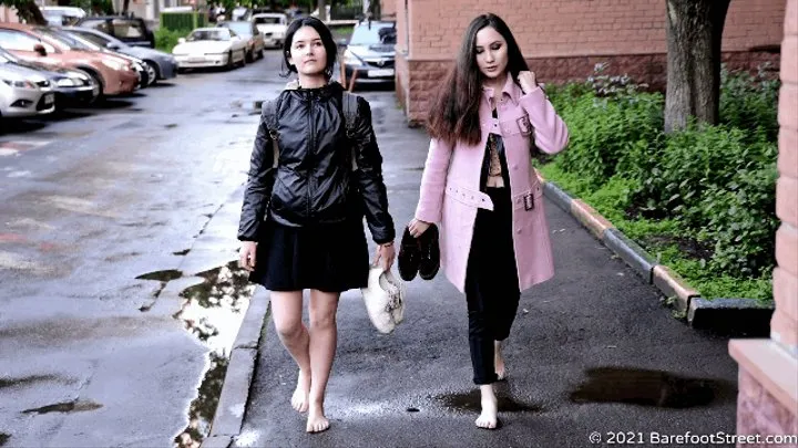 Teenage students Diana and Maria walk barefoot in the city after the rain (Part 3 of 6) #20210620