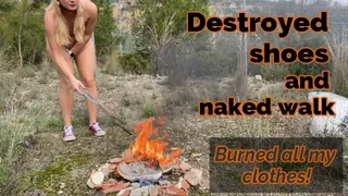 Destroyed shoes and barefoot naked walk