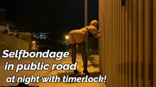 Selfbondage in public 6: timerlock at night