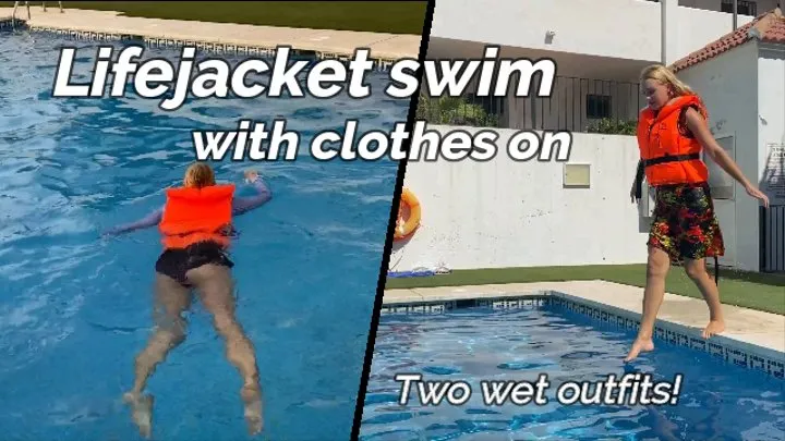 Lifejacket in pool with clothes on SFW