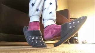 Grey Slippers & Pink Socks